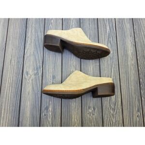 Womens Beige Suede Slip On Mules Block Heel Casual Comfort Shoes Size 38